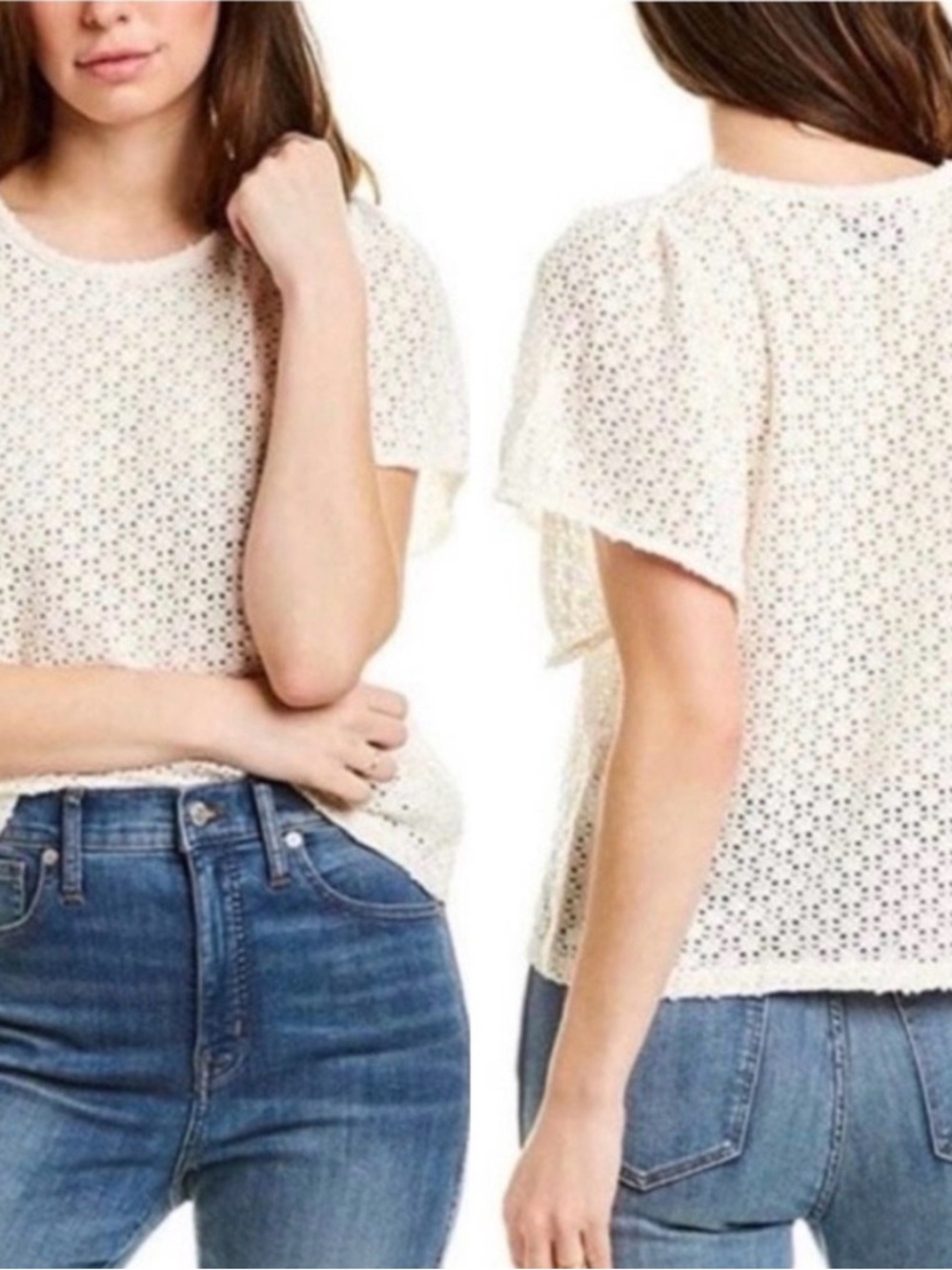 Madewell Texture & Thread Eyelet Flutter Sleeve Top